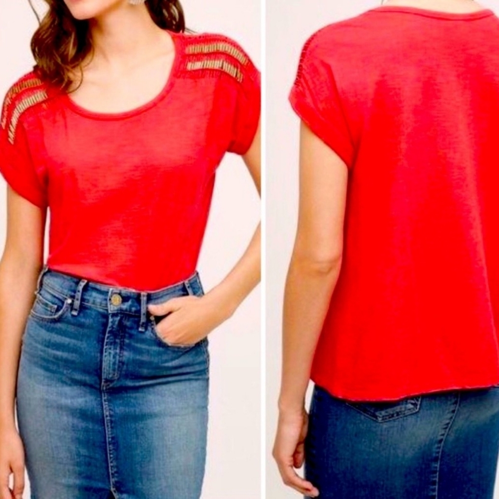 Anthropolgie Akemi + Kin red beaded top